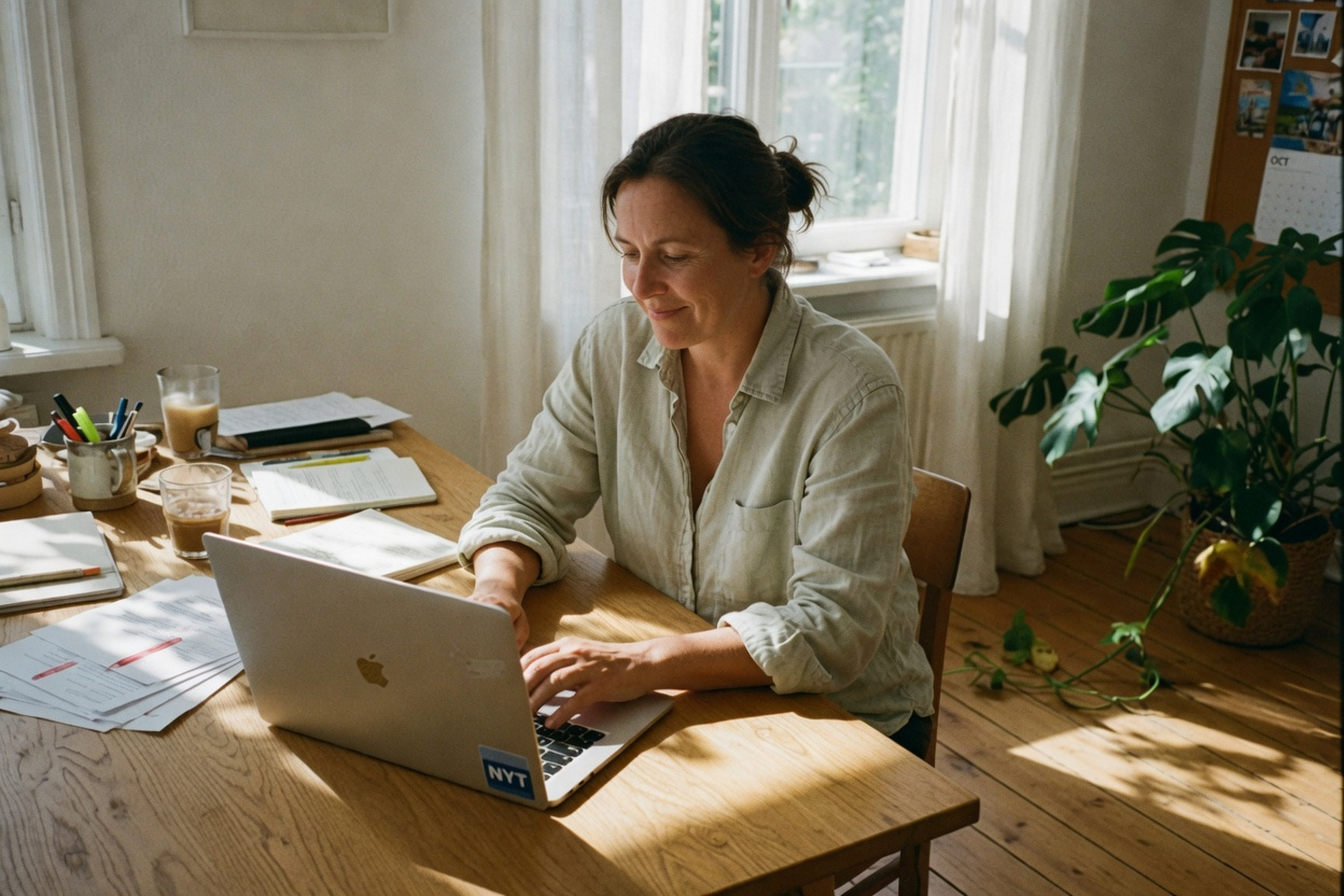 Physiotherapeut arbeitet am wachsenden Übungskatalog im Browser.